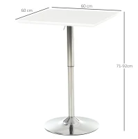 HOMCOM Table de bar table bistro chic style contemporain table carrée hauteur réglable dim. 60L x 60l x 71-92H cm métal chromé MDF blanc(m-3)