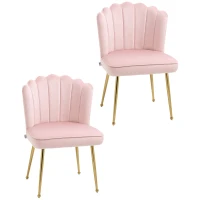 HOMCOM Shell Dining Chairs Set of 2, Upholstered Kitchen Chairs with Gold Metal Legs and Backrest, Velvet Fabric Lounge Leisure Chairs for Living Room, Reception Room, Pink(m-1)