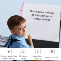 HOMCOM 3 en 1 Tableau Enfant - chevalet Enfant - Ardoise Double Face - Tableau Blanc Tableau à Craie - Rouleau Papier avec accessoires + paniers Rangement intégrés - MDF Rose(m-4)