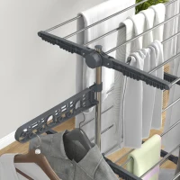 HOMCOM Three-Shelf Collapsing Clothes Horse, With Side Arms and Wheels - Grey(m-8)