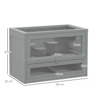 PawHut Wooden Hamster Cage Mouse Mice Rodent Small Animals Hutch Exercise Play House 60 x 35 x 42cm, Grey(m-3)