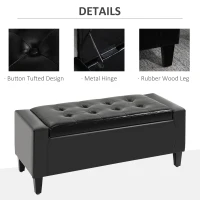 HOMCOM PU Leather Storage Ottoman Bench Storage Chest Tufted Ottoman Cube w/ Flipping Top 92L x 40W x 40H cm Black(m-5)