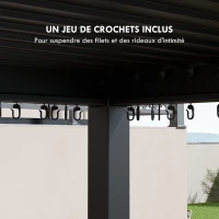 Outsunny Pergola 3 x 6 m  pergola d'extérieur tonnelle avec persiennes manivelle, toit réglable en aluminium crochets gris foncé(m-7)