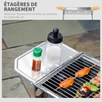 Outsunny Barbecue à Charbon Portable BBQ Grill sur Pieds 2 tablettes rabattables dim. 93L x 30l x 60H cm Acier INOX.(m-5)
