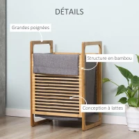 HOMCOM Panier à linge en bambou avec couvercle et poignées grand capacité pour chambre à coucher balcon salle de bain et buanderie 40 x 35 x 60,5 cm bois naturel et gris(m-6)
