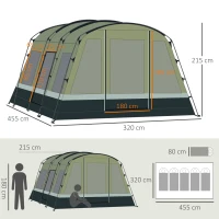 Outsunny Tienda de Campaña Familiar tipo Túnel 6 Personas Tienda Camping Impermeable PU3000 mm Resistente al Viento Solar Bolsa de Transporte Asa para Trekking Camping Playa 455x320x215 cm Verde(m-3)