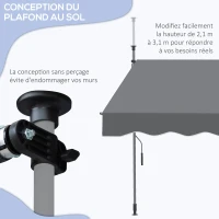 Outsunny Store banne manuel rétractable inclinaison réglable installation rapide  sans trous à percer 3 x 1,5 x 3,1 m(m-4)