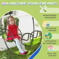 Outsunny Balançoire pour enfants structure en métal avec poignée pour 2 enfants de 3 à 6 ans 110,5 x 40,5 x 180 cm vert(m-8)