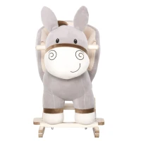 HOMCOM Caballito Balancín Infantil en Forma de Burro de Felpa para Bebés 18-36 Meses con Sonido y Cinturón 61x34x58 cm Gris(m-8)