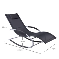 Outsunny Tumbona Mecedora con Reposacabezas Reposabrazos y Marco Metálico Carga 120 kg para Playa Patio Terraza 63x144x84cm Negro(m-3)