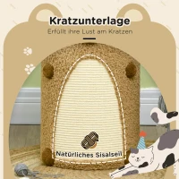 PawHut Kratztonne im Bärendesign, 2 Katzenhöhlen, 1 Kratzfläche, Weiß + Braun(m-6)