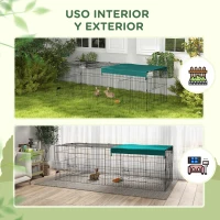 PawHut Jaula para Animales Pequeños de Acero con Puertas y Tela Superior para Conejos Chinchillas Gallinas 220x85x70 cm Verde(m-5)