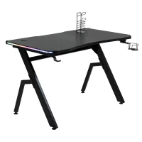 HOMCOM RGB 120 x 66cm Gaming Desk, Computer Table with Carbon Fibre Surface, Headphone Hook, Cup Holder, Controller Rack, Home Office Desk, Black(m-11)