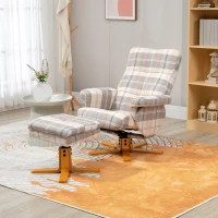 HOMCOM Linen Swivel Recliner Chair with Footstool, Wooden Base and Storage for Living Room, Multicolour(m-2)