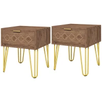 HOMCOM Bedside Table Set of 2 with Drawer, Wooden Nightstand, Modern Sofa Side Table with Gold Tone Metal Legs for Bedroom(m-11)
