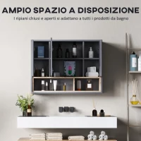 HOMCOM Specchiera Bagno a 3 Ante con Armadietto 8 Vani e Ante Ammortizzate, 80x20x60 cm, Grigio(m-4)