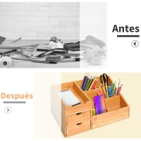 HOMCOM Organizador de Escritorio de Bambú Organizador de Mesa con 2 Cajones 6 Compartimentos y Estante para Oficina Hogar 33x20,5x15,5 cm Natural(m-4)