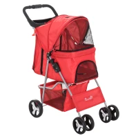 PawHut Poussette buggy pour chiens 75L x 46l x 94H cm pliable imperméable tissu 600D Oxford 4 roues rouge(m-10)