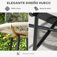 Outsunny Mesa Auxiliar de Ratán Sintético Redonda para Exteriores con Encimera de Vidrio Templado Ø50x50 cm Crema(m-5)