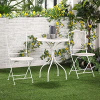 Outsunny Set da Giardino 3 Pezzi con 2 Sedie Pieghevoli e 1 Tavolino a Mosaico, Bianco(m-2)