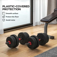 HOMCOM 20kg 2 IN 1 Adjustable Dumbbells Weight Set, Dumbbell Hand Weight Barbell for Body Fitness, Lifting Training for Home, Office, Gym, Black(m-7)