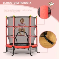 HOMCOM Trampolín para Niños +3 Años con Superficie de Salto Ø110 cm Red de Seguridad y Cubierta Protectora Ø163x163 cm Rojo(m-5)