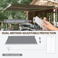 Outsunny 4x3m Full Cassette Electric/Manual Retractable Awning with LED Light and Remote Controller, Sun Canopies for Patio Door Window, Grey(m-4)
