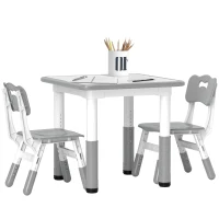 AIYAPLAY Height Adjustable Toddler Table and Chair Set, 3 Pcs Children Activity Table w/ 2 Chairs, for Playroom, Bedroom - Grey(m-1)