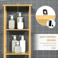 kleankin Tall Bathroom Cabinet, Slim Storage Cabinet, Tallboy Bamboo Storage Unit with 3-Tier Storage Shelves and Freestanding Organiser, Natural(m-8)