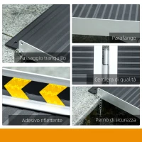 HOMCOM Rampa per Sedia a Rotelle Pieghevole in Alluminio con Deflettori e Adesivi, 91x73.6x5.1 cm, Nero(m-6)
