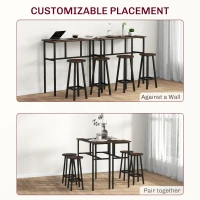 HOMCOM 6-Piece Bar Table Set, Counter Height Kitchen Dining Set with 2 High Tables & 4 Stools, Space Saving Compact Bar Furniture for Small Kitchens and Flats, Multiple Arrangements, Rustic Brown(m-6)