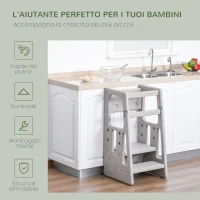 HOMCOM Scaletta per Bambini Torre Montessoriana Altezza Regolabile 3 Livelli, 47x47x90cm, Grigio(m-7)