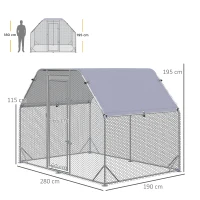 PawHut Recinto per Galline con telo di copertura per 4-6 polli in acciaio, 280x190x195 cm(m-3)