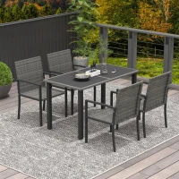 Outsunny Outdoor Dining Set 5 Pieces Patio Conservatory with Tempered Glass Tabletop,4 Dining Chairs - Grey(m-10)