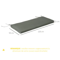 Outsunny Coussins de Banc de Jardin déhoussables - Coussins balancelle - Lot de 2 - dim. 120L x 50l cm - Rembourrage 5 cm - Cordons d'attache - Polyester Gris(m-3)
