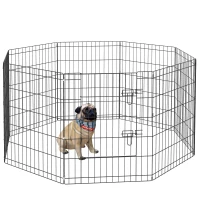 PawHut Parque de Juegos para Perros 8 Paneles 76x61cm Plegables Jaula Metálica para Mascotas con Puerta y Doble Cerradura Negro(m-1)