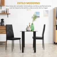 HOMCOM Mesa de Comedor Rectangular Moderna con Encimera de Cristal y Patas de Acero para Salón Oficina 120x60x75cm Negro(m-4)