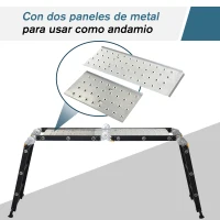 DURHAND Escalera Multiusos Plegable Escalón Caballete 5 en 1 Portátil con 2 Placas de Plataforma Pie Antideslizante 6 Interruptores Bisagra Aluminio 150 kg 370x61x11 cm Negro(m-6)