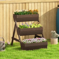 Outsunny 3 Tier Raised Garden Bed Wooden Elevated Planter Box Kit, 66L for Flower, Vegetable, Herb, 65x75x78cm, Tan(m-2)