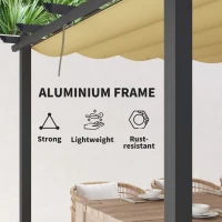 Outsunny 3 x 3m Aluminium Pergola, with Retractable Roof - Khaki(m-7)