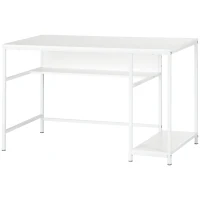 HOMCOM Computer Desk with Storage, 120 x 60cm Home Office Desk with 2 Shelves and Steel Frame, Writing Table for Living Room, Study, White(m-11)