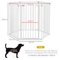 PawHut Barrière de sécurité parc enclos chien pliable modulable 6 panneaux avec porte hauteur 100 cm blanc(m-3)