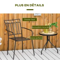 Outsunny Lot de 2 chaises de jardin en métal époxy façon fer forgé avec mosaïque - accoudoirs(m-7)