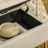 HOMCOM Banqueta con Almacenamiento Banco Rectangular Tapizado en Lino con Tapa Abatible y Patas de Acero 110x44x48 cm Beige(m-7)