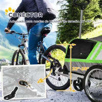 PawHut Remolque de Bicicleta para Perros 2 en 1 Carrito para Mascotas con Enganche Cubierta Enrollable Cinturón de Seguridad Bandera y Reflectores 130x64x97 cm Gris y Verde(m-7)