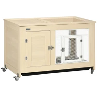 PawHut Rabbit Hutch, with Wheels, Removable Tray, Openable Roof, for 1-2 Rabbits - Oak Tone(m-1)