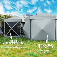 Outsunny 3 x 3(m) Hexagon Pop Up Gazebo with 5 Sides and Carry Bag, Waterproof, UV Resistant Party Tent Instant Event Shelter with Netting for Garden, Patio, Light Grey(m-5)