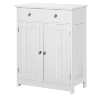 kleankin 75x60cm Freestanding Bathroom Storage Cabinet Unit w/ 2 Drawers Cupboard Adjustable Shelf Metal Handles Traditional Style White(m-11)