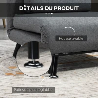 HOMCOM Fauteuil convertible 3 en 1 chauffeuse lit 1 place avec coussin gris(m-7)