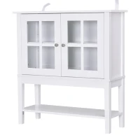 HOMCOM Buffet de cuisine Vaisselier en Vitrine Placard de  Rangement sur pied - 2 Portes en Verre, étagère - dim. 80L x 28l x 84H cm - Bois Blanc(m-8)